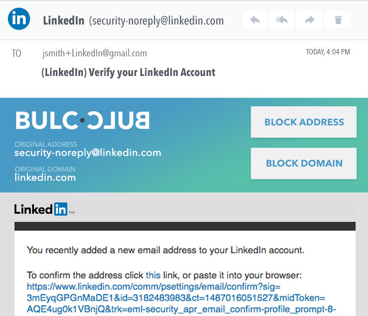 LinkedIn - Verification email