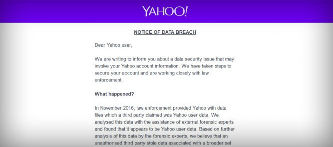 Yahoo Data Breach Email Notification