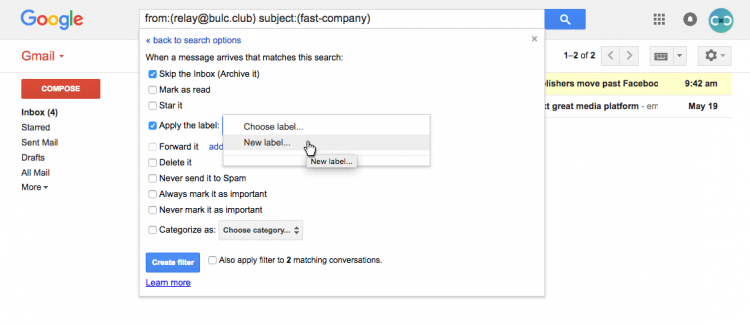 Create Filter Actions