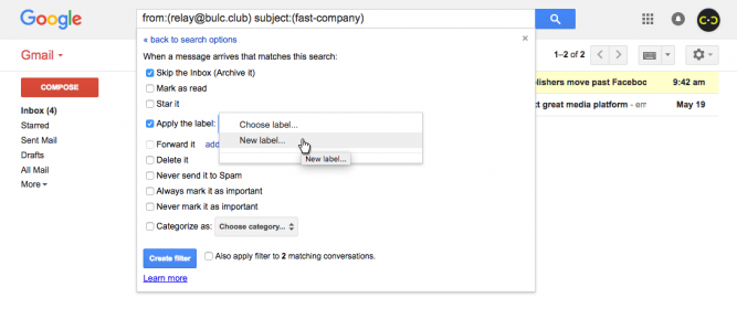 Create Filter Actions